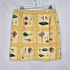 Vintage Stonebridge Women's Wrap Skirt Yellow Floral/Leaf Pattern Tag Size 16